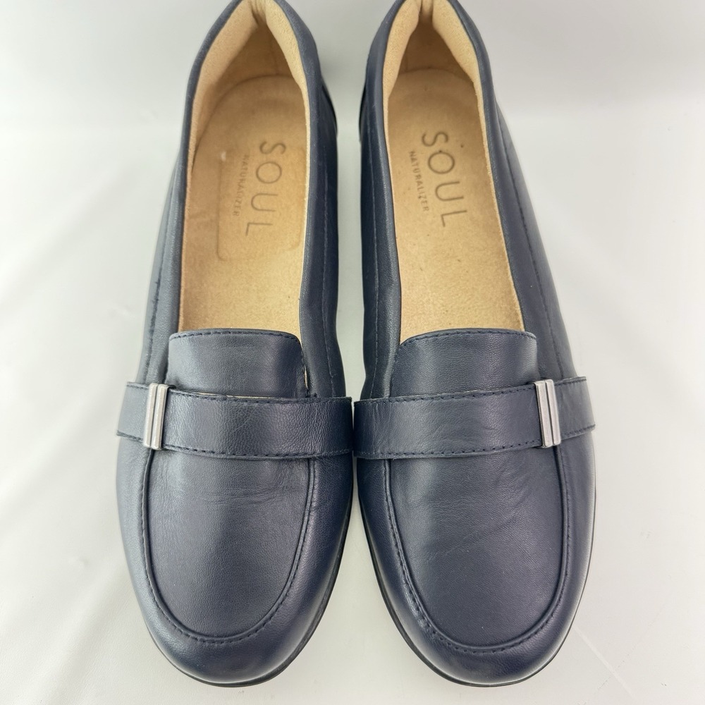 SOUL Naturalizer Navy Leather Loafers Womens 8W Wide Comfort Slip On Shoes - Picture 6 of 12